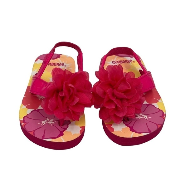 NWT Gymboree Pink Yellow Floral Thong Slingback Sandals Size 5/6 Girl's - Picture 1 of 7